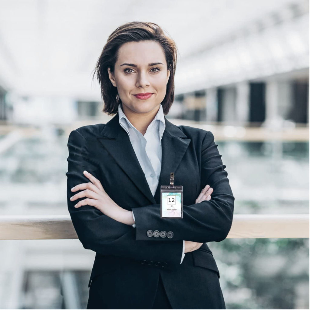 Woman with badge