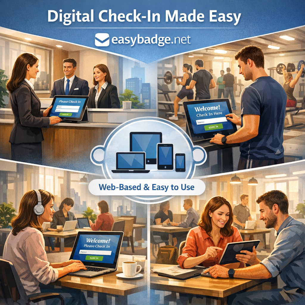 The easybadge.net platform is designed to make digital check-in accessible to any type of facility